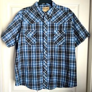 Wrangler Men's Short Sleeve Western Shirt Blue Black White 3X